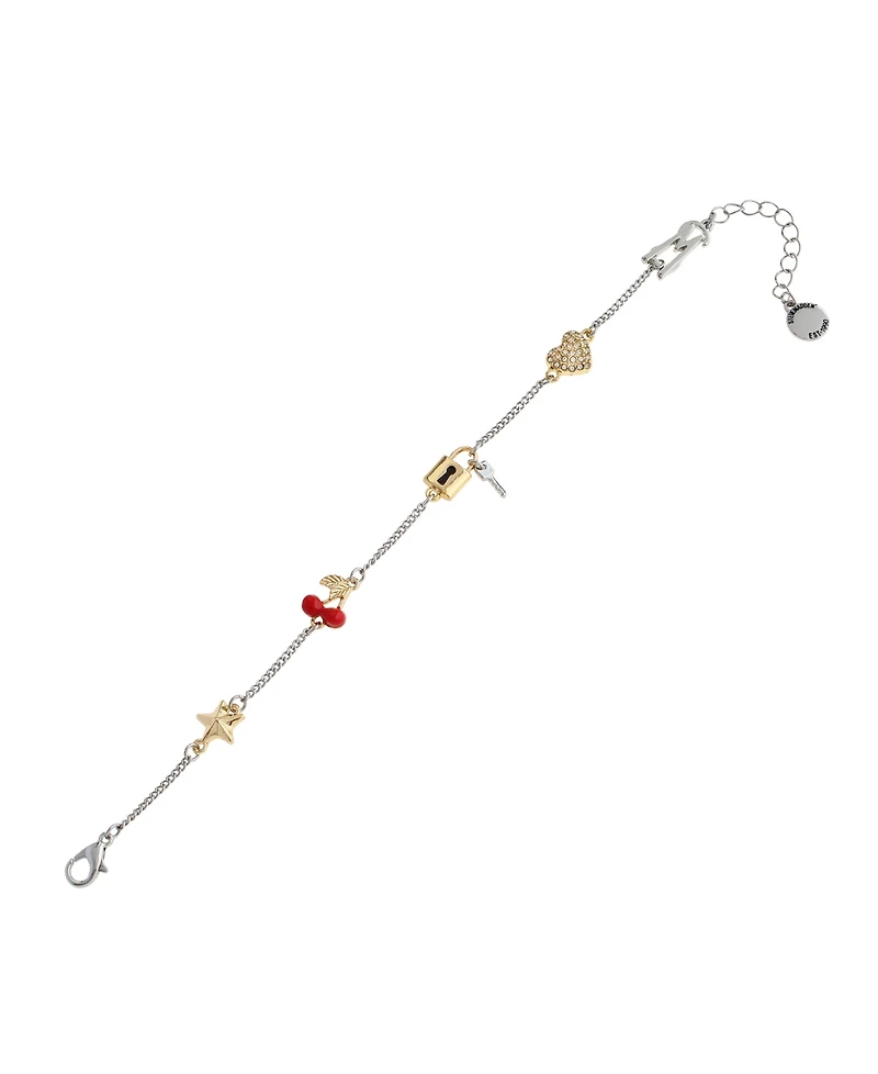 Steve Madden Faux Stone Signature Cherry Mixed Charm Bracelet
