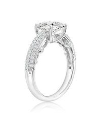 Suzy Levian Sterling Silver Cushion Cut White Cubic Zirconia Pave Center Stone Ring