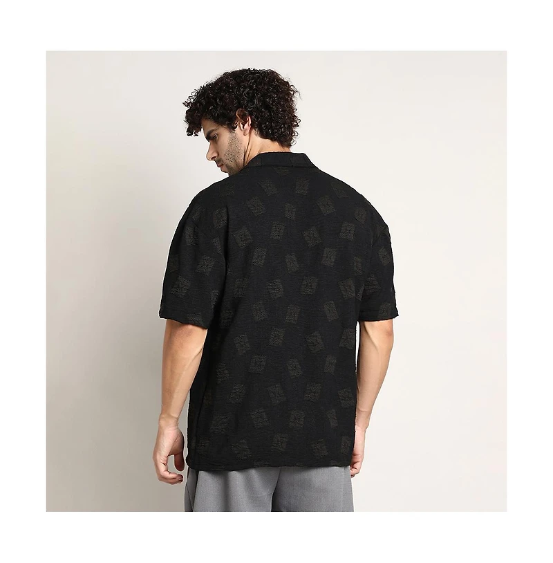 Campus Sutra Men's Onyx Black Indie-Cuban Oversized Shirt