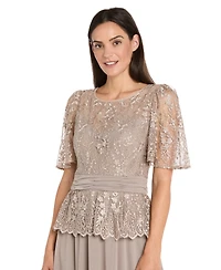 R & M Richards Petite Peplum Lace Detail Maxi Dress