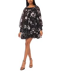 Msk Women's Printed Long-Sleeve Mini Dress