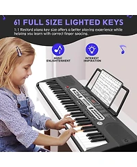 Sugift 61-Key Electronic Keyboard Piano with Lighted Keys, Teaching Modes, Headphones, Stand