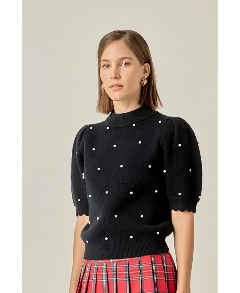 English Factory Women's Scallop Embellishment Knit