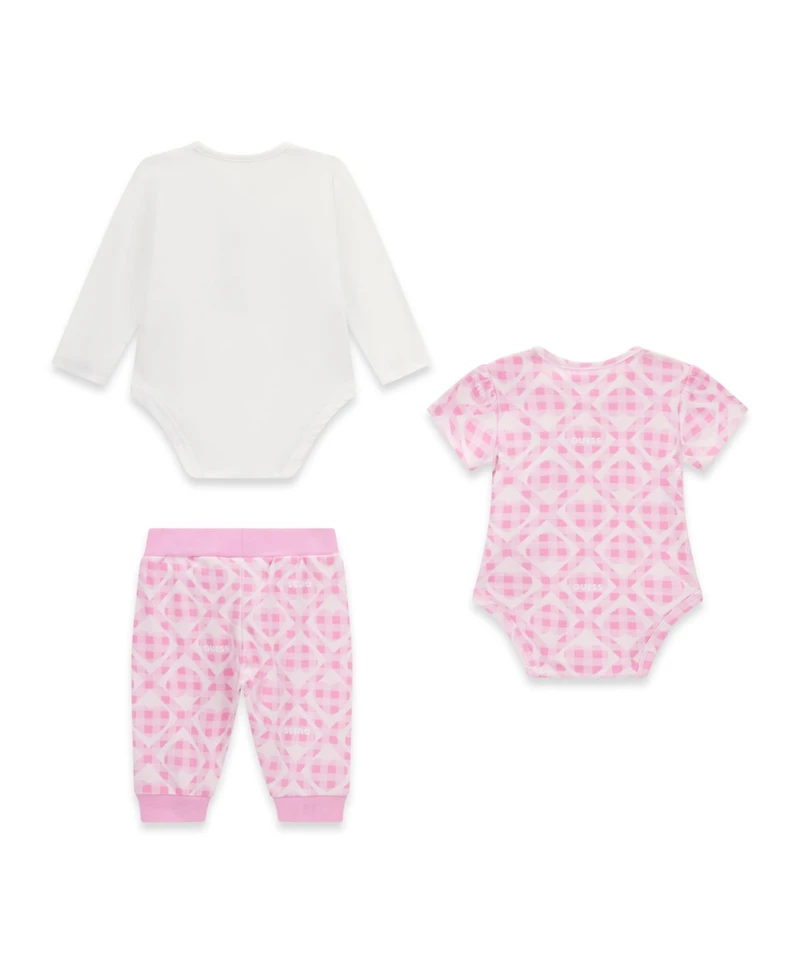 Guess Baby Girls Short-Sleeve Bodysuit, Long-Sleeve Bodysuit and Sweatpants, 3-Piece Set
