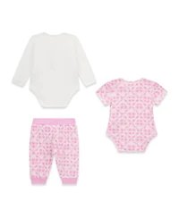 Guess Baby Girls Short-Sleeve Bodysuit, Long-Sleeve Bodysuit and Sweatpants, 3-Piece Set