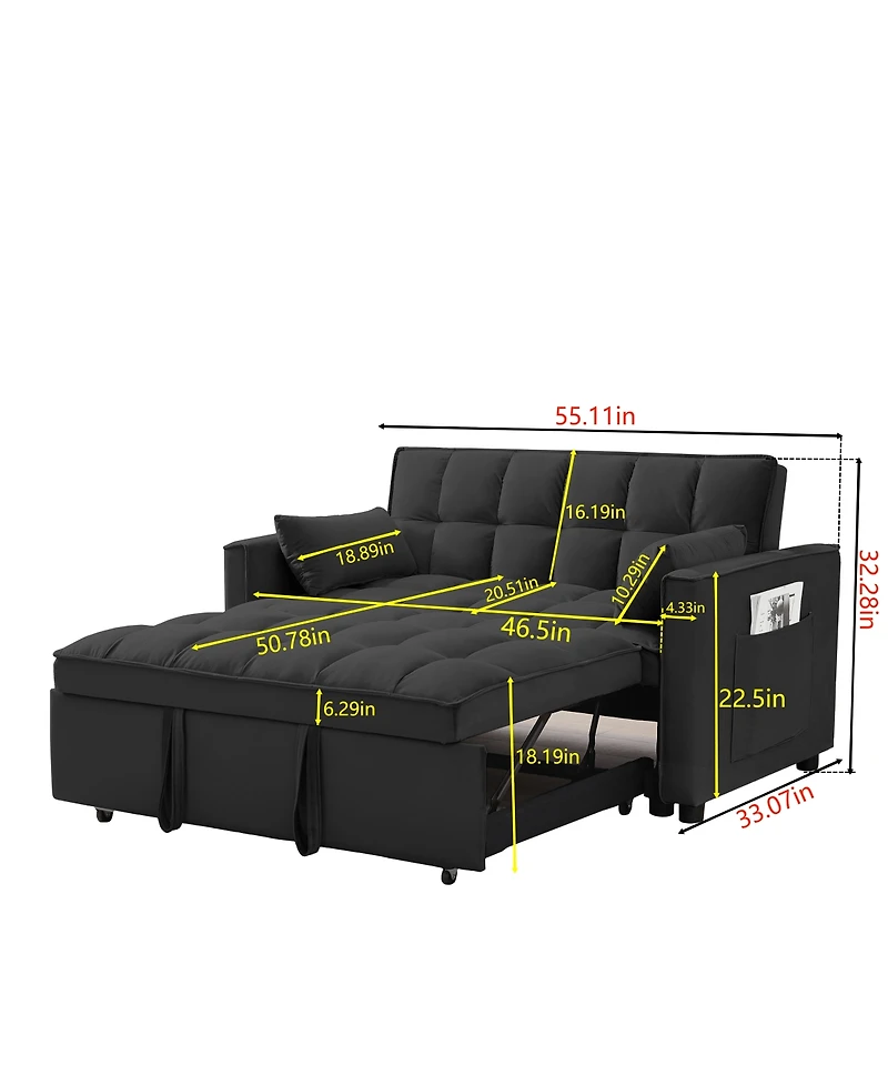 Maison Boucle Convertible Velvet Loveseat Sleeper Sofa, 3-in-1 Pull Out Couch Bed with Adjustable Backrest, Toss Pillows & Pockets for Apartment
