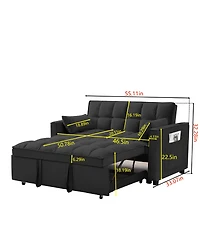 Maison Boucle Convertible Velvet Loveseat Sleeper Sofa, 3-in-1 Pull Out Couch Bed with Adjustable Backrest, Toss Pillows & Pockets for Apartment