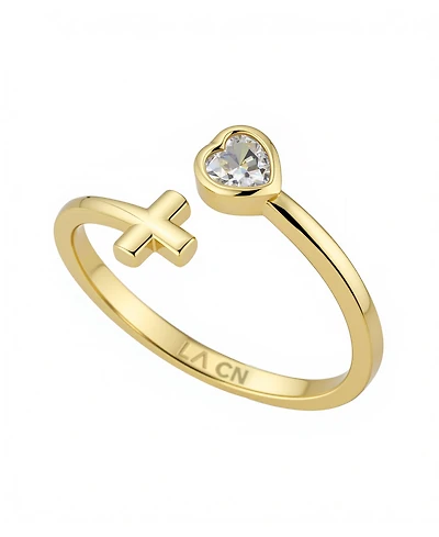 Unwritten Cubic Zirconia Gold Plated Heart and Cross Bypass Ring