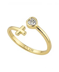 Unwritten Cubic Zirconia Gold Plated Heart and Cross Bypass Ring