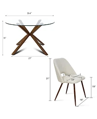 Modern 5-Piece Glass Top Dining Set for Small Spaces, 39.4'' Round Table with Fabric Chairs Kitchen or Apartment-Maison Boucle