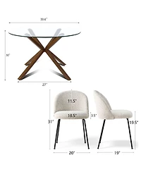 5-Piece Round Glass Dining Table Set, Modern Kitchen with Upholstered Chairs & Metal Legs-Maison Boucle
