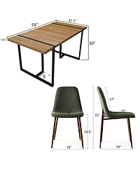 5-Piece Dining Table Set, 59'' Rectangular Mdf Wood Top with Metal Frame and Upholstered Chairs for Kitchen or Apartment-Maison Boucle