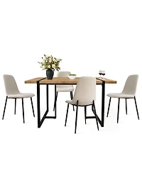 5-Piece Dining Table Set with 59'' Mdf Table, Rectangular Wood-Look Top and Black Metal Legs 4 Upholstered Chairs-Maison Boucle
