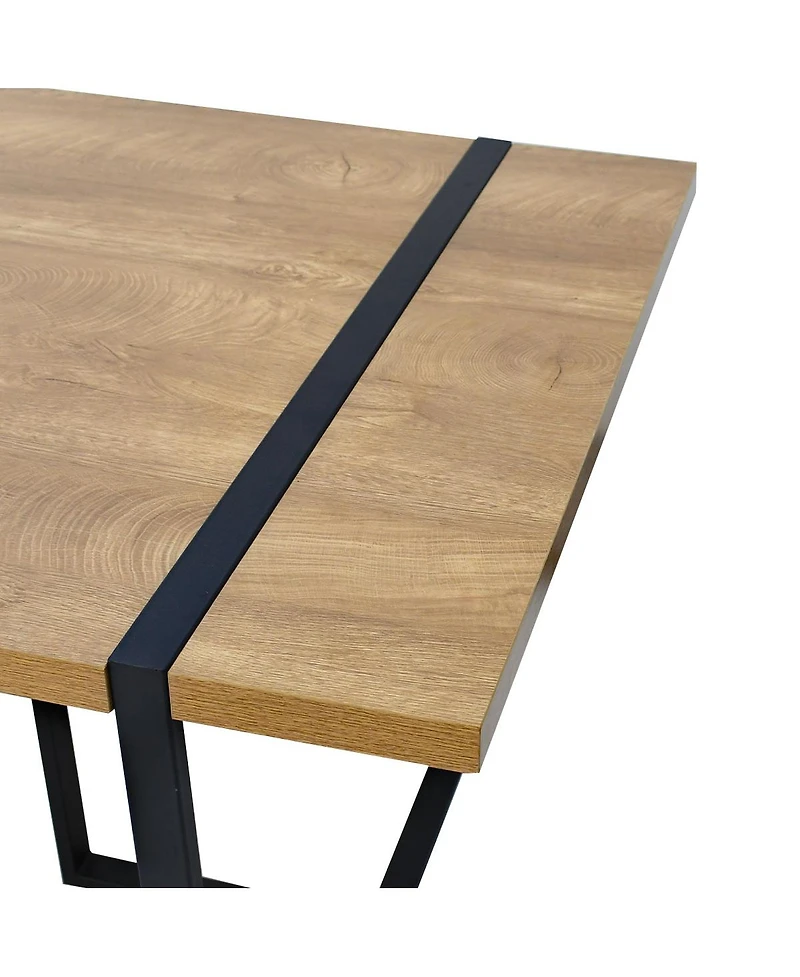 5-Piece Dining Table Set with 59'' Mdf Table, Rectangular Wood-Look Top and Black Metal Legs 4 Upholstered Chairs-Maison Boucle