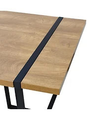 5-Piece Dining Table Set with 59'' Mdf Table, Rectangular Wood-Look Top and Black Metal Legs 4 Upholstered Chairs-Maison Boucle