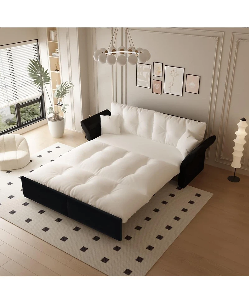 Maison Boucle 74.8" Queen Pull Out Sofa Bed, 3-in-1 Convertible Velvet Loveseat Sleeper with 2 Pillows for Living Room or Guest