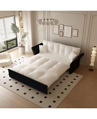 Maison Boucle 74.8" Queen Pull Out Sofa Bed, 3-in-1 Convertible Velvet Loveseat Sleeper with 2 Pillows for Living Room or Guest