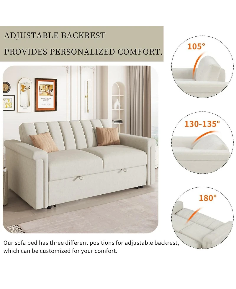 Maison Boucle Pull-Out Sleeper Loveseat Sofa with Adjustable Backrest, Small Space Convertible Couch Bed for Guest Room or Apartment