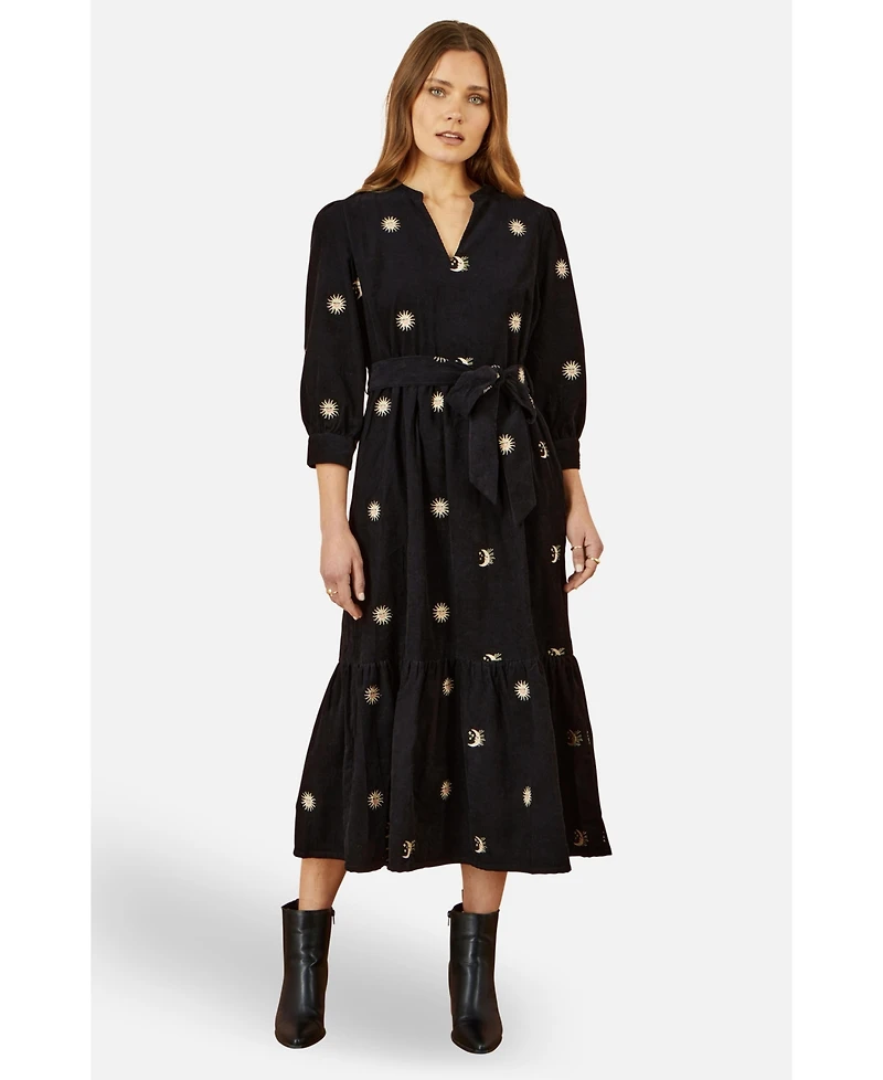 Yumi Women's Cosmic Embroidery Cord Midi Shirt Dress