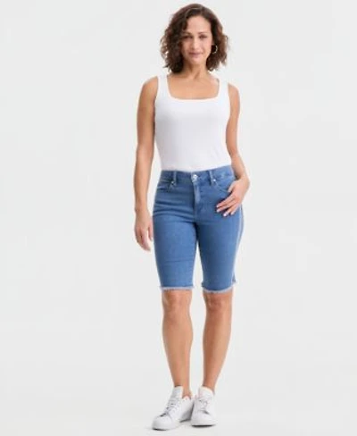 Style Co Womens Embroidered Mid Rise Raw Edge Bermuda Shorts Macys Exclusive