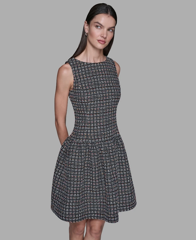 Karl Lagerfeld Paris Women's Mini Grid Nubby Tweed Sheath Dress