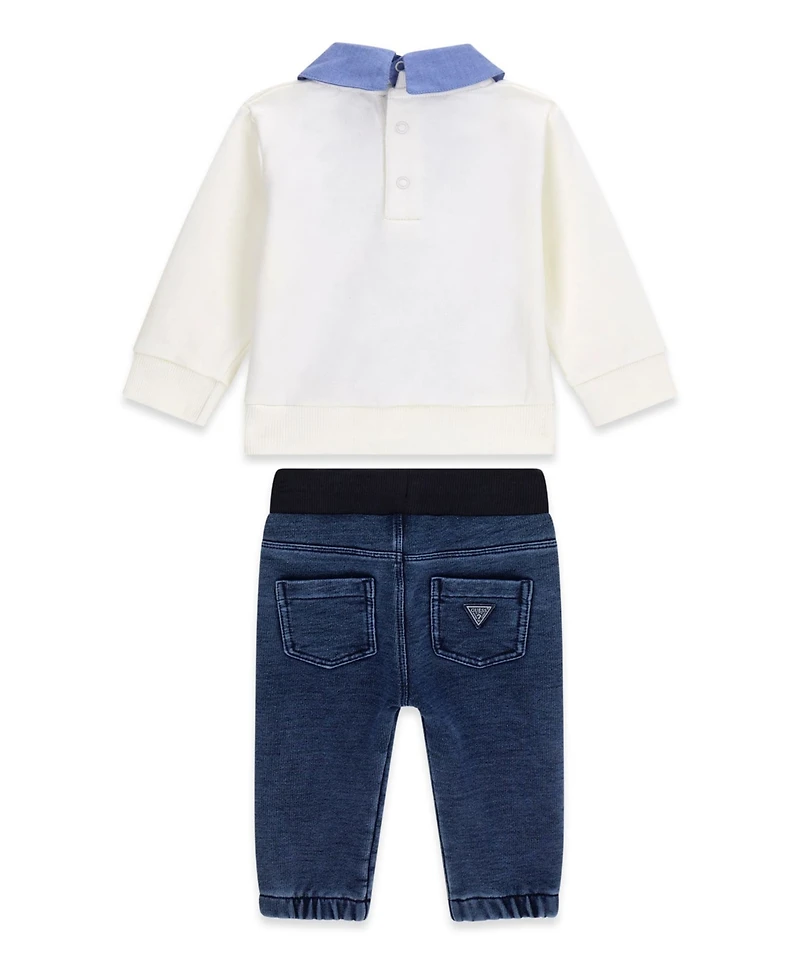 Guess Baby Boys Long-Sleeve Sweatshirt and Denim Pants, 2-Piece Set