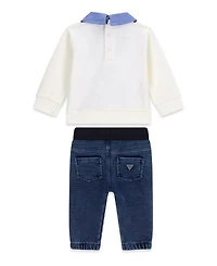 Guess Baby Boys Long-Sleeve Sweatshirt and Denim Pants, 2-Piece Set