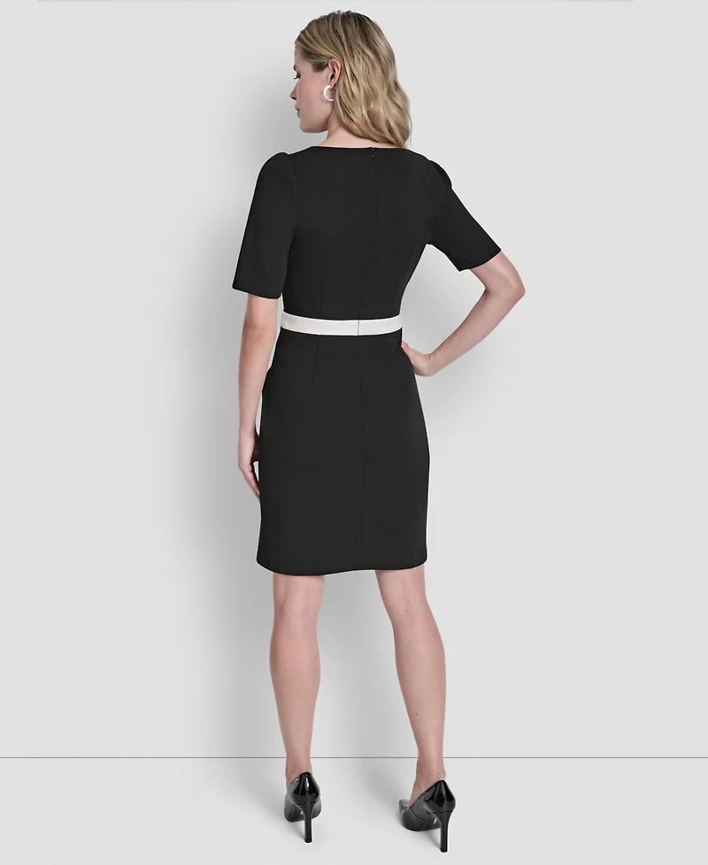 Dkny Women's Short-Sleeve Jewel Neck Scuba Crepe Dress