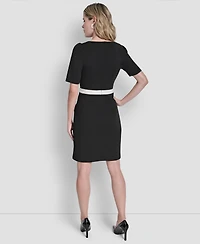 Dkny Women's Short-Sleeve Jewel Neck Scuba Crepe Dress