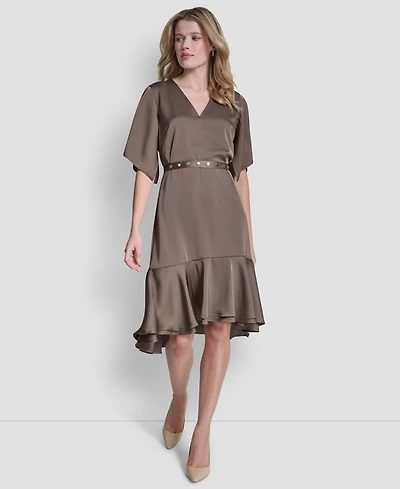 Dkny Women's Flutter Sleeve V-Neck High Low Midi Dress