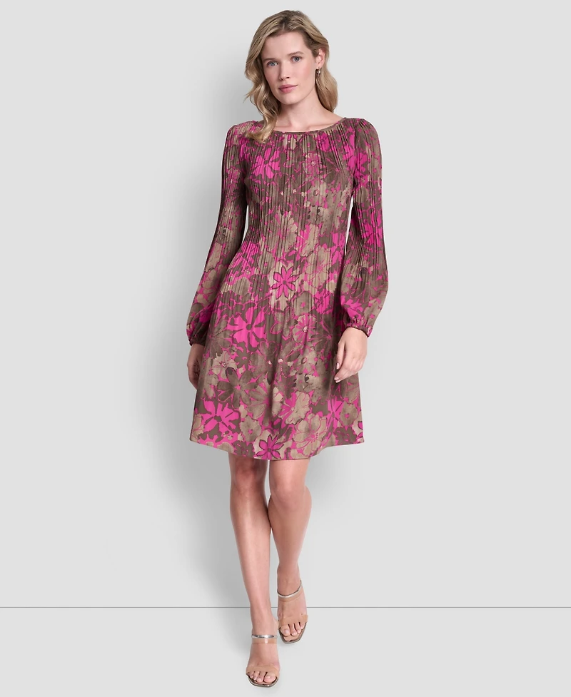 Dkny Women's Long-Sleeve Release Pleat Shift Dress