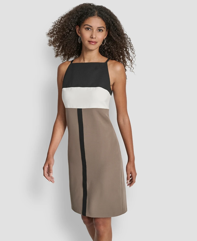 Dkny Women's Sleeveless Square Neck Colorblock Sheath Dress