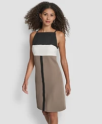 Dkny Women's Sleeveless Square Neck Colorblock Sheath Dress