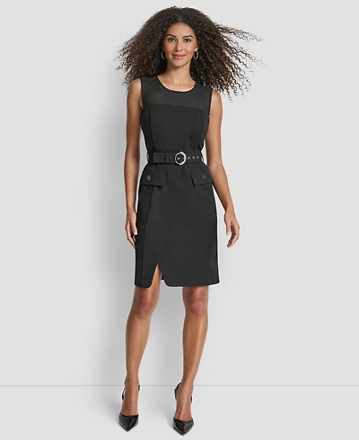 Dkny Women's Sleeveless Scuba Crepe Mesh Sheath Dress