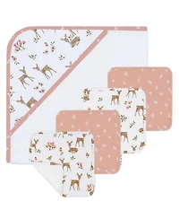 Living Textiles Infant 5pc cotton hooded towel and washcloth Bath Gift Set