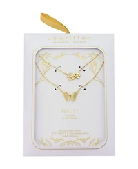 Faux Opal Cubic Zirconia Flower Cubic Zirconia Flower, Cubic Zirconia Butterfly Necklace's with Extender 2 Pcs Set