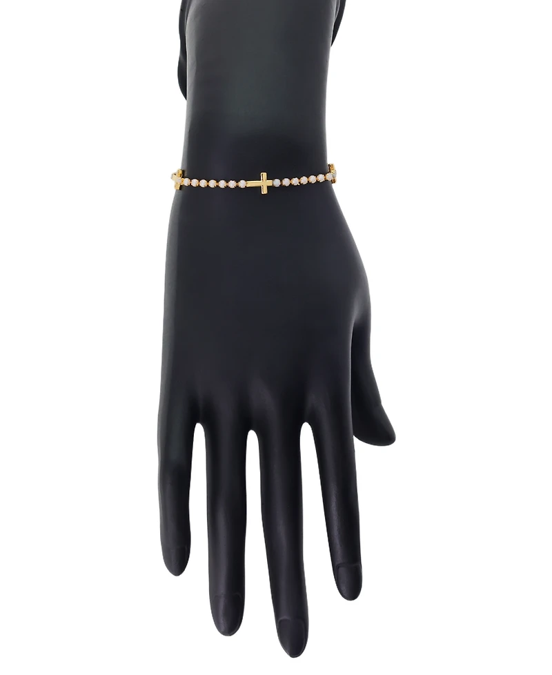 Unwritten Triple Cross Glass Pearl Bolo Bracelet