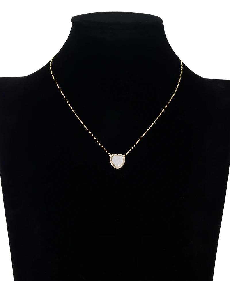 Unwritten Mother Of Pearl Inlay Cubic Zirconia Heart Necklace with Extender