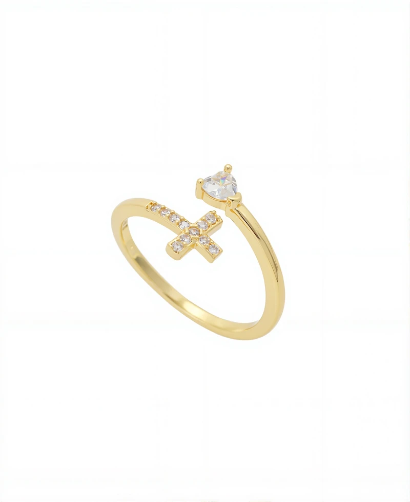 Unwritten Cubic Zirconia Cross and Heart Bypass Ring