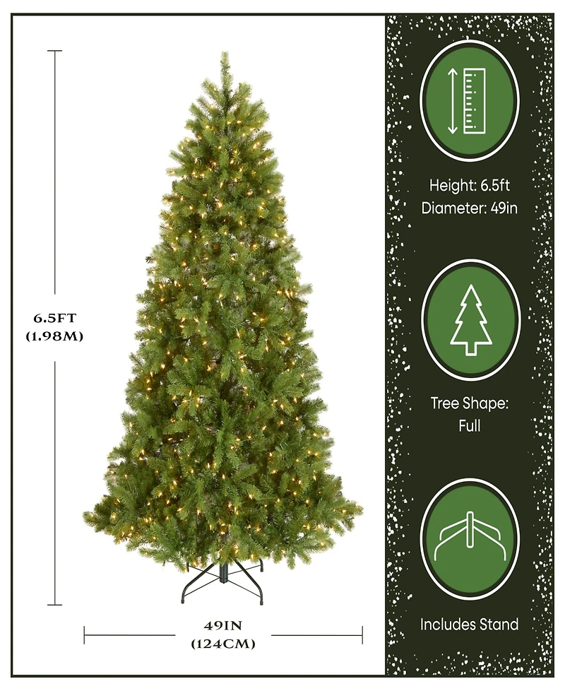 National Tree 6.5' "Feel Real" Downswept Douglas Fir Hinged Tree with 650 Clear Lights