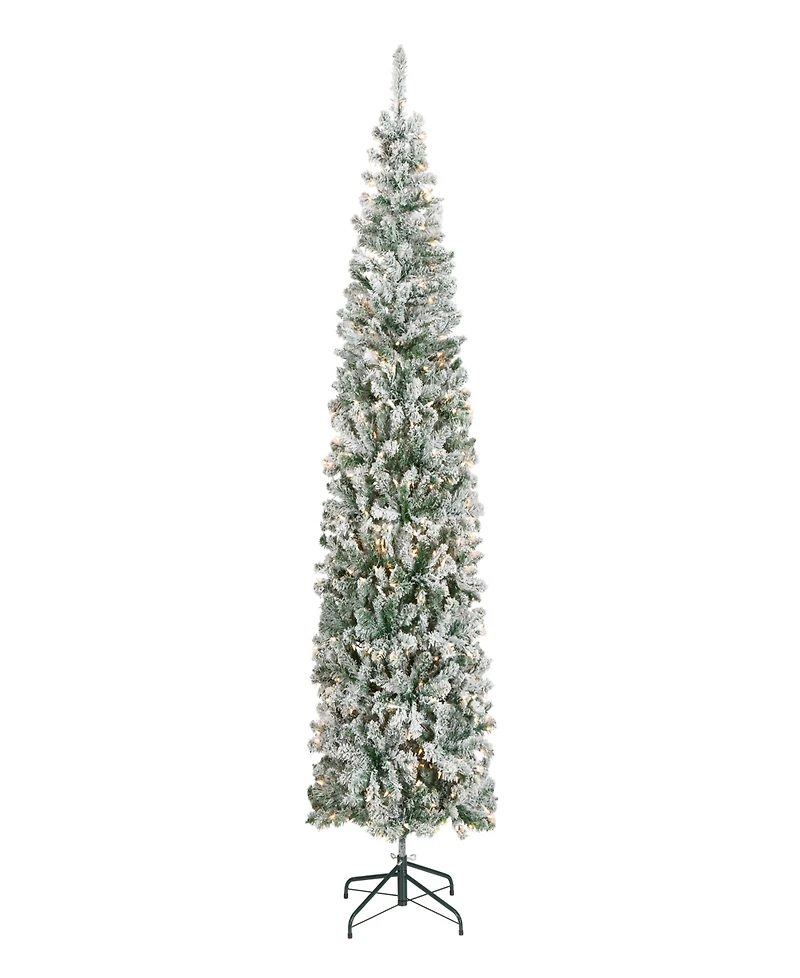 National Tree Company First Traditions 7.5' Acacia Pencil Slim Flocked Tree with Clear Lights