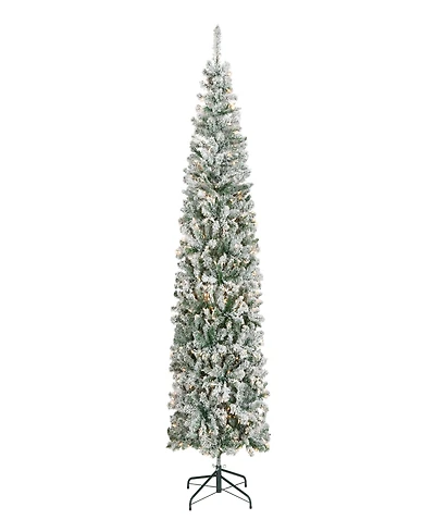 National Tree Company First Traditions 7.5' Acacia Pencil Slim Flocked Tree with Clear Lights