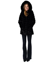 Via Spiga Women's Hooded Grooved Herringbone Faux Fur