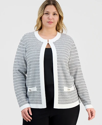 Kasper Plus Textured Long-Sleeve Cardigan Jacket