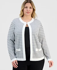 Kasper Plus Textured Long-Sleeve Cardigan Jacket