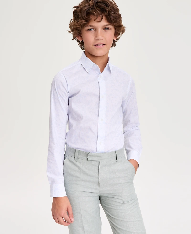 Calvin Klein Boys' 8-20 Dotted Floral Print Dress Shirt