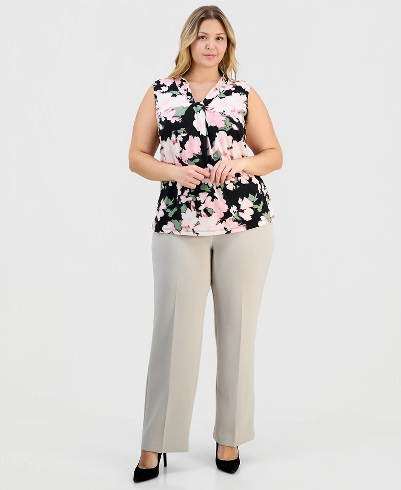 Kasper Plus Printed Knot-Neck Sleeveless Top