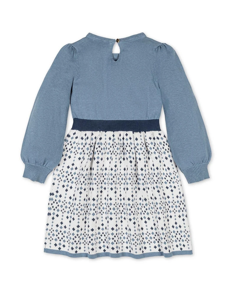 Hope & Henry Big Girls' Organic Long Sleeve Skater Sweater Dress with Bow