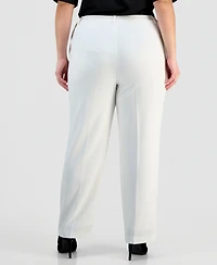Kasper Plus Stretch Crepe Press-Pleat Straight-Leg Pants