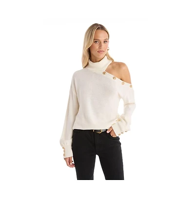 The Noli Shop Women's Bridgette Button Sweater - Pearl